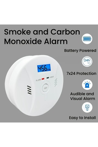 Willowhaven One 2si1 Karbonmonoksit Ve Duman Dedektörü Ev Mutfak Alarmı Led Ekran 9v Pil