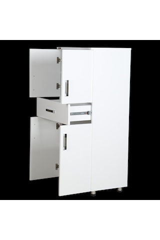 Çok Amaçlı Dolap 130 Cm Hard Parlak Beyaz Suntalem 4Raf 1Çekmece