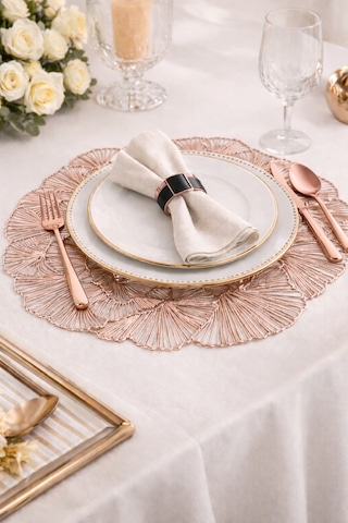 Metalik Rose Supla 38 Cm Amerikan Servis,dekoratif Masa Sunum Altlığı,modern Sofra Dekoru 2 Li Set Rose Altın