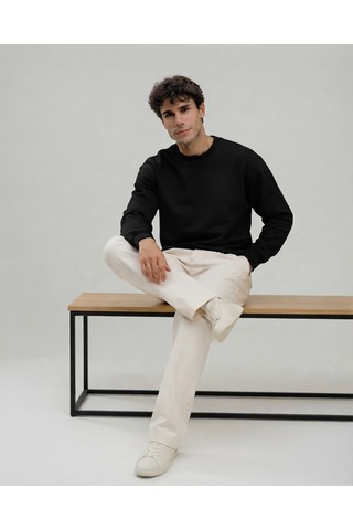 Km Collections Erkek Kışlık Sweatshirt 3 İplik Siyah