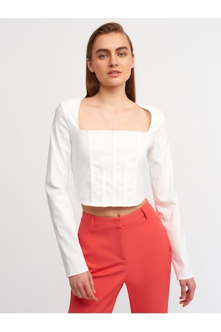 Dilvin 50138 Sırt Dekolteli Kare Yaka Top