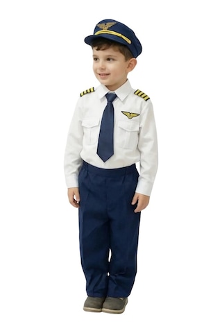 Uzun Kol Gömlekli Apoletli Erkek Çocuk Pilot Kostümü