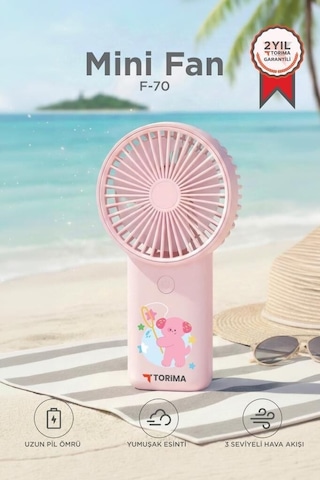 Kompakt Fan Yaz Aksesuarı Hava Akımı Şarjlı El Vantilatörü Mini Masa Fanı F70 Pembe