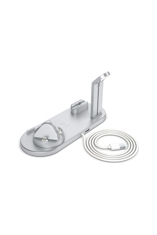 Honmex Gümüş 4'lü Kablosuz Şarj Üstü - Telefon, İwatch Ve Airpods İçin Eşzamanlı Şarj 10w Hızlı Şarj, Qı Desteği