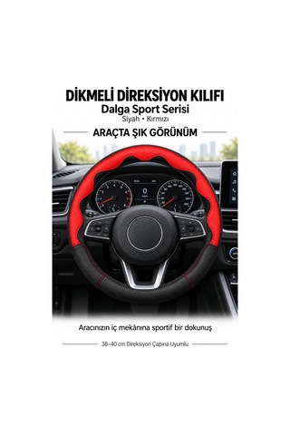 Trobus Toyota Land Cruiser 1990-1997 Uyumlu Dikmeli Direksiyon Kılıfı Dalga Sport Deri Siyah Kırmızı Siyah - Kırmızı
