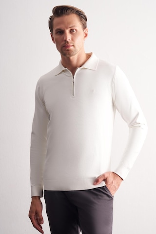 İmza Ekru Uzun Kol Fermuarlı Yaka Cepsiz Slim Fit Triko 1012255150 Ekru