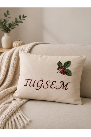 İsimli Kırlent Kılıfı Bej
