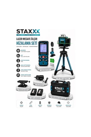 Staxx St4dlz Şarjlı Lazer Mesafe Ölçer 80m Lazer + 360 Derece Yeşil Lazer Hizalama Cihazı Seti