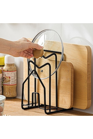 Vurma Tencere Kapağı Rafı Ev Tezgahı Doğrama Tahtası Rafı Kesme Tahtası Yerleştirme Rafı Spatula Rafı Mutfak Siyah Siyah