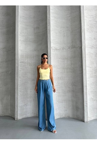 Zdnjeans Düğme/toka Detaylı Bol Paça Kot Pantolon Mavi