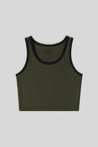 Tommy Life Haki Basic Sıfır Kol Dar Kalıp U Yaka Kadın Crop Top Atlet - 97162 Haki