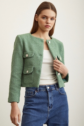 Never More Düğme Detaylı Tüvit Ceket Yeşil