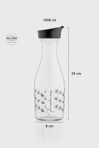 Renga Odesa Çiçek Desenli 1000 Ml Cam Karaf 212010 Siyah