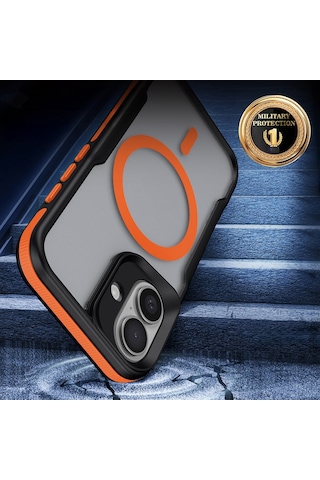 Kilifone - İphone 16 Uyumlu - Kılıf Magsafe Şarj Özellikli Renkli Kenar Airbag Şeritli Lamer Kapak - Siyah