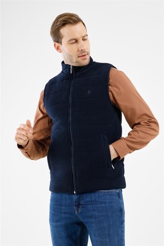 İmza Lacivert Dik Yaka Fermuarlı Casual Slim Fit Kapitone Yelek 1009255103 Lacivert