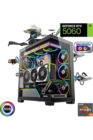 Güneysu 5600-16-1-5060-A520-240-M9-S R5-5600 16 GB 1 TB SSD RTX5060 Free Dos Masaüstü Oyuncu Bilgisayarı