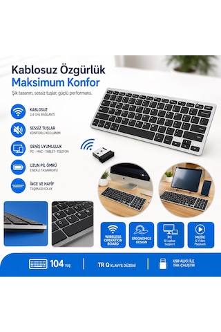 Apple Macbook Air 13.3" M1 Uyumlu Kablosuz Klavye Mouse Seti Mouse Pad li 3'lü Ofis Seti Diğer