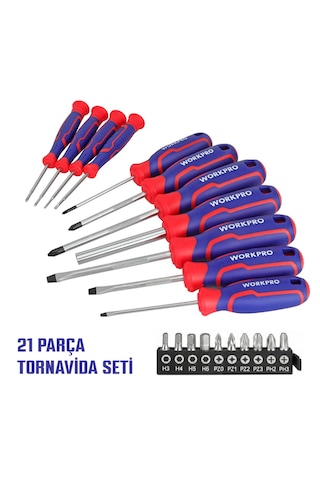 Workpro Wp200551 21 Parça Cr-v Duvar Askı Aparatlı Profesyonel Manyetik Tornavida Seti
