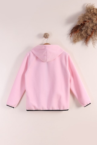 Monox Lastik Manşetli Fermuarlı Kapüşonlu Çocuk Unisex Polar Ceket Pembe