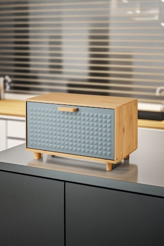 Karina Metal Kapaklı Bambu Lüks Ekmek Kutusu Ekmeklik Dikdörtgen - Gri Gri