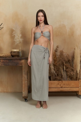 Mai Collection Mai Studios Co. Lovina Çizgili Gri Crop Etek Takım Gri