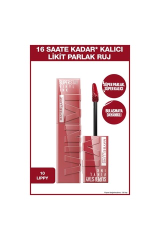 Maybelline New York Super Stay Vinyl Ink Uzun Süre Kalıcı Likit Parlak Ruj 10 Lippy & Mini Sky High Cosmic Black Maskara pktssvnl35crlbnc-9346 10 Lippy