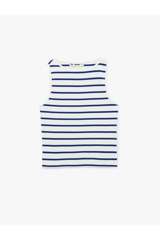 Koton Pamuklu Çizgili Slim Fit Kayık Yaka Kolsuz Bluz Lacivert Çizgili 6sal30319ık