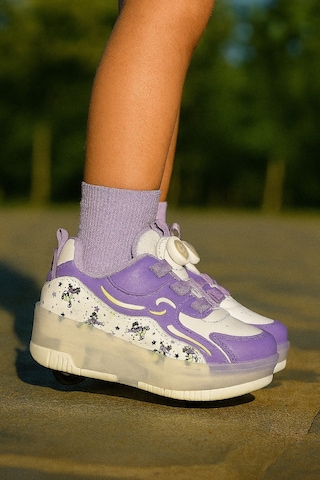 Kaykaylı Çocuk Işıklı Ayakkabı - Işıklı Patenli Kaykay Ayakkabı - Kaykay Ayakkabı Beyaz