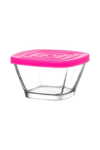 Lav Defne Cam Saklama Kabı 2'li Küçük Boy 315 ml Kare Pembe Plastik Kapaklı (Kahvaltılık )