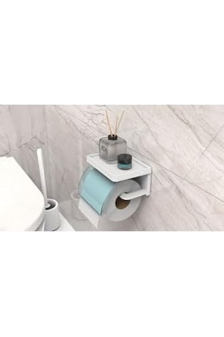 Home Yapışkanlı Kapaklı Tuvalet Kağıdı Askısı Banyo Tuvalet Kağıtlığı Aparatı Peçetelik Organizer Plastik, Mavi Siyah