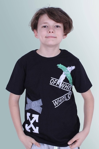 Panios Kids X Baskılı Sıfır Yaka Erkek Çocuk Siyah T-shirt Siyah