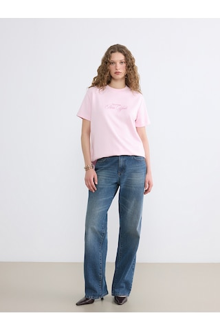 Lcw Modest Pembe Bisiklet Yaka New York Baskılı Kadın Tişört