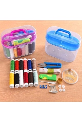 Özel Kutulu 40 Parça Mini Dikiş Seti Iğne Iplik Balıkçı Makas Mezura Yüzük Çok Renkli