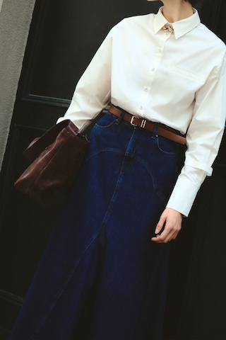 Mizalle Parça Volanlı Lacivert Maksi Denim Etek Lacivert