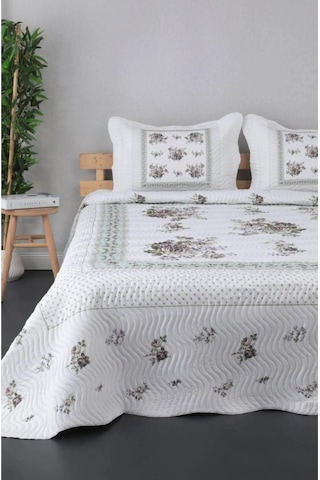 Çift Kişilik Microfiber Kapitone Yatak Örtüsü Glori A Kahve Flower Lila