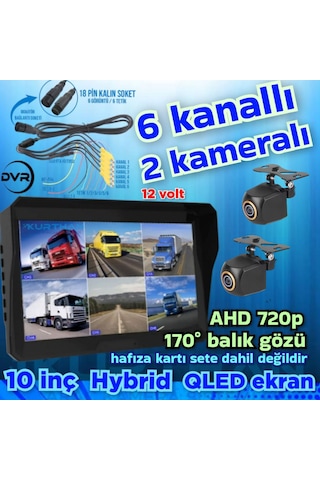 2 Adet 170 Derece Balık Gözü Kamera 10 İnç 6 Kanallı Qled Ekran
