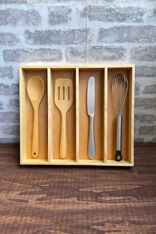 40x35 Cm Ahşap Kaşıklık Çekmece İçi Kepçe Maşa Ve Servis Gereçleri Düzenleyici Organizer Doğal Ahşap