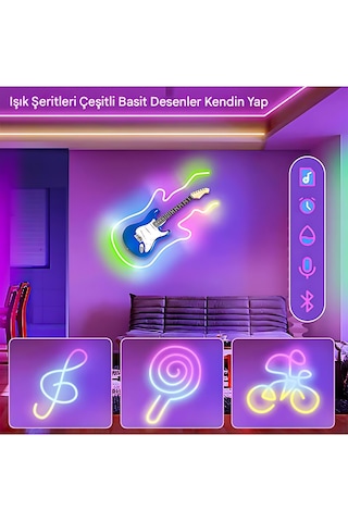 Rohs 5v Rgb Neon Şerit Led Lamba 10m Telefon Ve Kumanda İle Kontrol Sınırsız Renk Tak Çalıştır