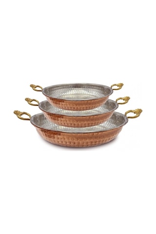 Bakır Parti Tava Çift Kulp 3'lü Set Bakır