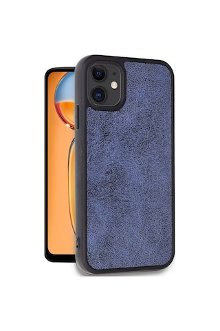 Apple, Uyumlu iPhone 11 Kılıf Aras Deri Kapak - Lacivert Beyaz