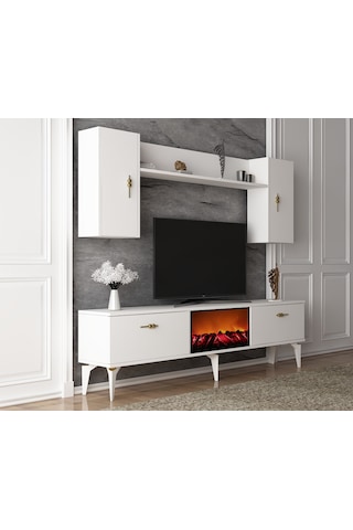 Rüya Şömineli Tv Ünitesi Takımı Beyaz-beyaz