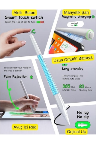 İpad Profesyonel Stylus Kalem Palm Rejection Özellikli Manyetik Şarj Aparatlı Pencil 2 Tablet Kalemi