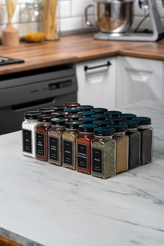 Mienda Home 24'lü Cam Baharatlık Seti Siyah Kapaklı Ve Etiketli Baharatlık Takımı Mh00syh24 Siyah - Şeffaf