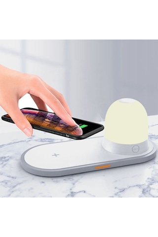 Kablosuz Wireless Şarj Cihazı+Gece Lambası-Beyaz