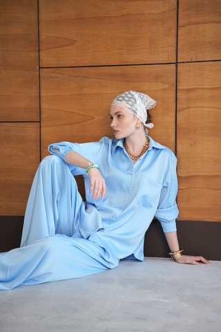 Verymoda Saten Gömlek - F2062 Mavi