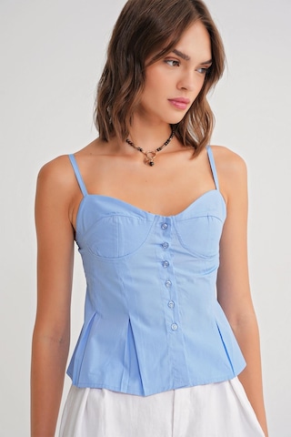 4737 Kadın Düğmeli Kuplu Pileli Bluz Mavi Mavi