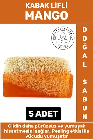 Özel Üretim Masaj Etkili Nemlendirici Kuruluk Giderici Doğal Kabak Lifli Mango Sabunu 5 Adet