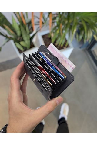 Visso 8600 Hakiki Deri Erkek Kadın Kartlık Çanta Gri Renk