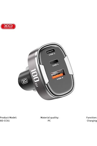 100w Pd Pps Hızlı Araç Şarj Aleti Type-c & Lightning & Usb-a 3 Portlu Voltaj Göstergeli Adaptör
