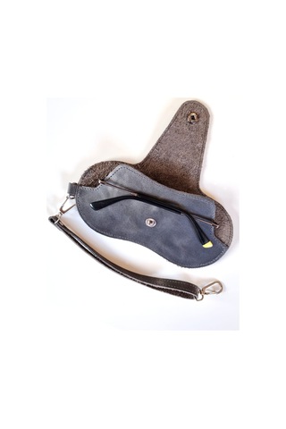 Bouscrab Gerçek Deri Özel Tasarım Gözlük Kılıfı Gri